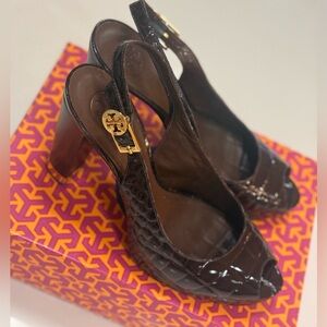 Tory Burch Dark Brown Croc-Embossed Heels